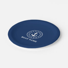 Nautic Boat Name Anchor Rope Stars Navy Blue Pappteller