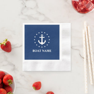 Nautic Boat Name Anchor Stars Blue Cocktail Serviette