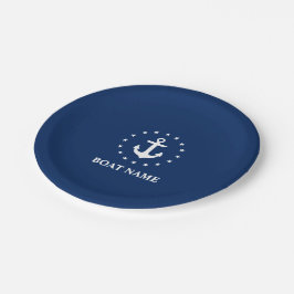 Nautic Boat Name Anchor Stars Navy Blue Pappteller