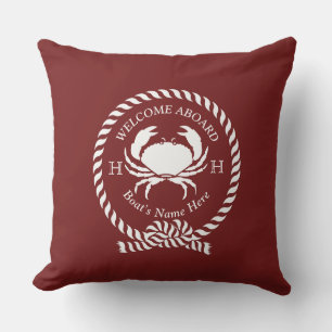 Nautic Boat Name Crab Rope Maroon Red Willkommen Kissen