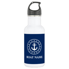 Nautic Boat Name Stars Anchor Rope Navy Blue Edelstahlflasche