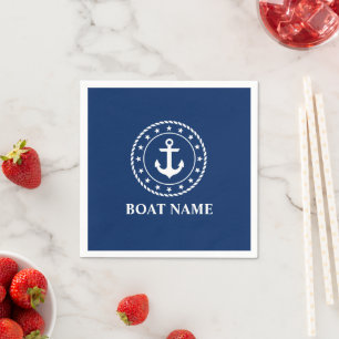 Nautic Boat Name Stars Rope Anchor Navy Blue Serviette
