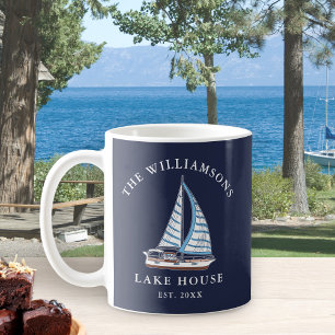 Nautic Boat Navy Blue Family Name Lake House Kaffeetasse