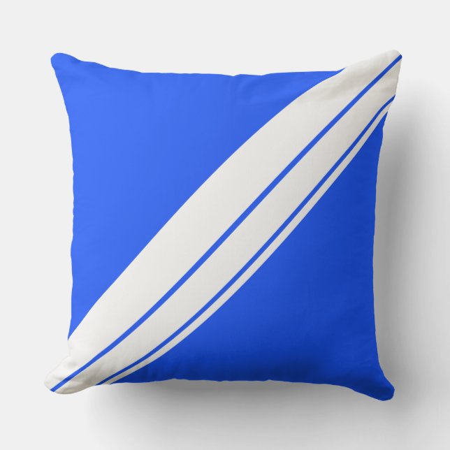 Nautic Bright Blue White Diagonal Racing Streifen Kissen (Vorderseite)