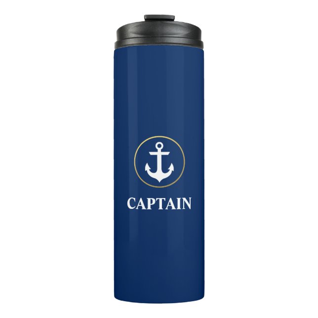 Nautic Captain Anchor Blue Gold Thermosbecher (Vorderseite)