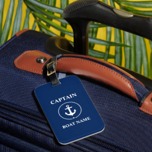 Nautic Captain Boat Name Anchor Rope Navy Blue Gepäckanhänger