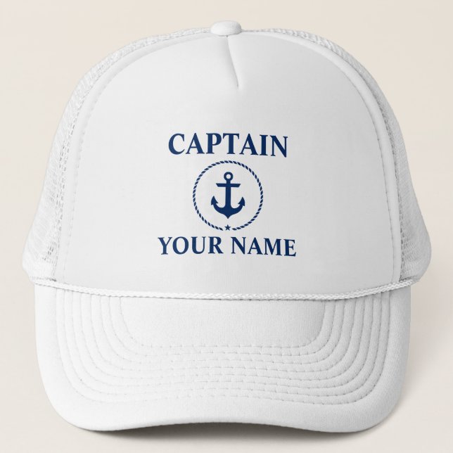 Nautic Captain Name Anchor Rope Truckerkappe (Vorderseite)