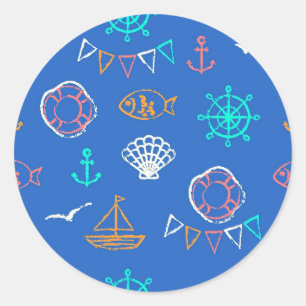 Nautic Chalk Zeichnend Muster 1 Runder Aufkleber