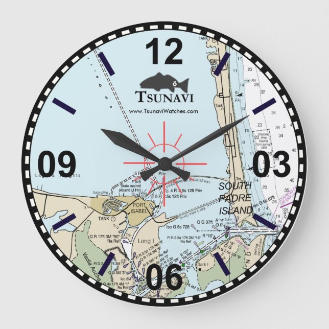 Nautic Chart Wall Clock - South Padre Island Große Wanduhr (Vorderseite)