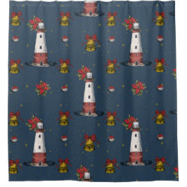 Nautic Christmas Coastal Lighthouse Muster Duschvorhang