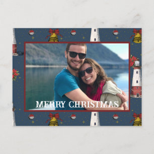 Nautic Christmas Coastal Lighthouse Muster Feiertagspostkarte