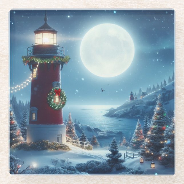 Nautic Christmas Leuchtturm Glasuntersetzer (Vorderseite)