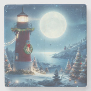 Nautic Christmas Leuchtturm Steinuntersetzer