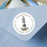 Nautic Christmas Lighthouse Address Label Runder Aufkleber<br><div class="desc">Fügen Sie Ihrem Postversand einen Küstenurlaub mit diesen rund um den WeihnachtsschiffsLeuchtturm-Rücksendeadressen-Aufklebern hinzu. Bitte Karo aus der Kollektion für passende Produkte. Wenn Sie mehr passende Produkte oder andere Farbwege wünschen,  kontaktieren Sie mich bitte über Zazzle Chat.</div>