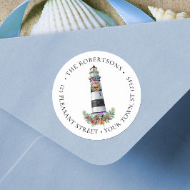 Nautic Christmas Lighthouse Address Label Runder Aufkleber