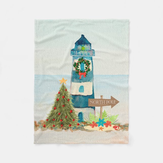 Nautic Christmas Lighthouse Fleece Blanket (Vorderseite)