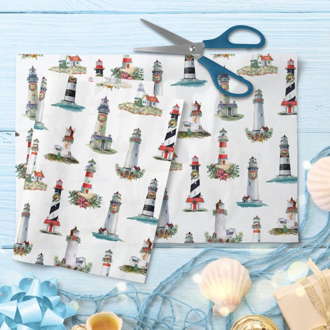 Nautic Christmas Lighthouses White Seidenpapier (Von Creator hochgeladen)