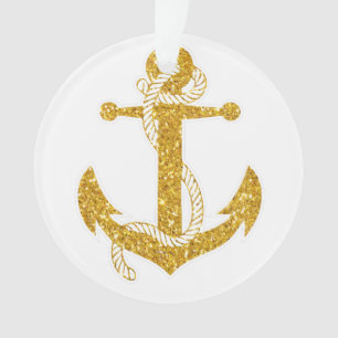 Nautic Christmas Ornament Gold Anchor Acrylic