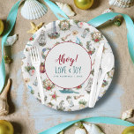 Nautic Christmas Personalisiert Beach Party Ahoy Pappteller<br><div class="desc">Personalisiert diese nautischen Papier-Teller,  um Ihren Urlaub unterhalten einen Schlag in dieser Weihnachtszeit. Das Design umfasst eine Vielzahl von nautischen Elementen wie Segelschiffe,  Leuchttürme,  Schiffsrad,  Anker,  Bojen,  Seesterne und Muscheln,  verziert mit Urlaubspriesen von Grün,  Beeren,  Poinsettia und heiligen Blätter.</div>