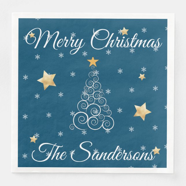 Nautic Christmas Wave tree blue Paper Dinner N Serviette (Vorderseite)