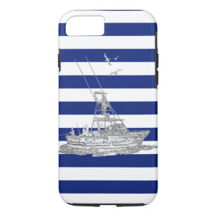 Nautic Chrome Sport Fishin on Navy Stripes Print Case-Mate iPhone Hülle