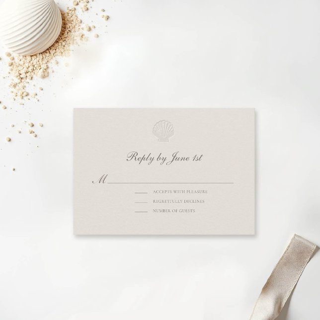 Nautic Coast Ecru Muschel formelle Antwort auf Hoc (nautical wedding response reply card rsvp coastal modern classic formal traditional elegant ecru)