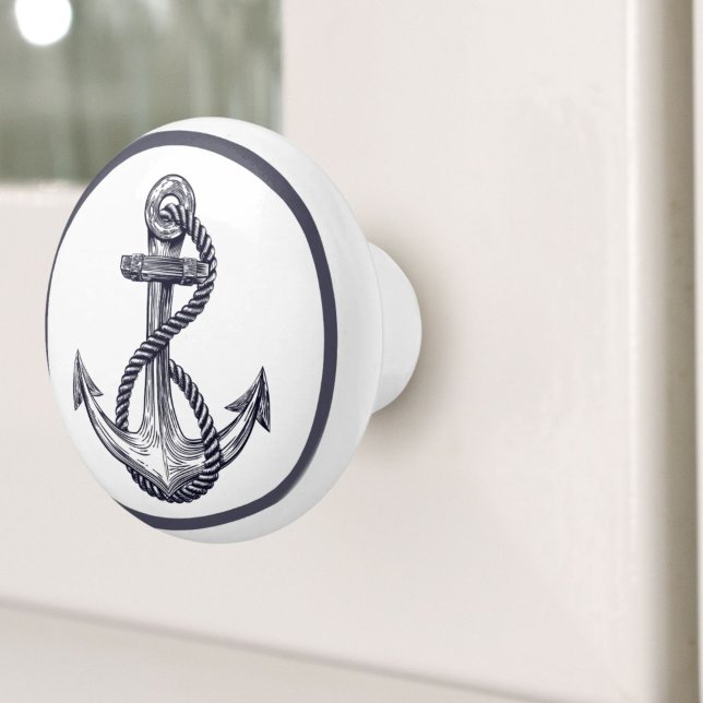 Nautic Coastal Beach House Gray Ship Anchor Keramikknauf (Nautical Coastal Beach House Grey Ship Anchor Ceramic Knob)