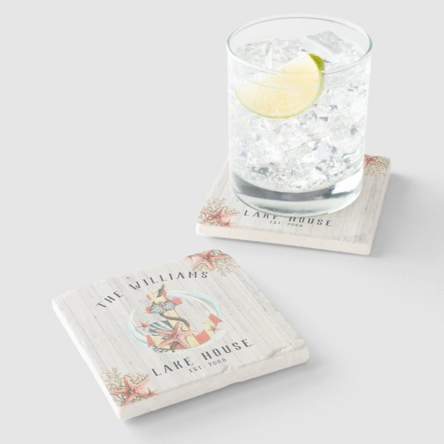 Nautic Coastal Beach House | Rustikaler Anker Steinuntersetzer (Seitenansicht)