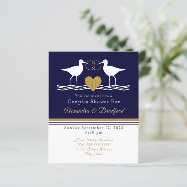 Nautic Coastal Couple Dusche Navy Blue Sandpiper (Stehend Vorderseite)