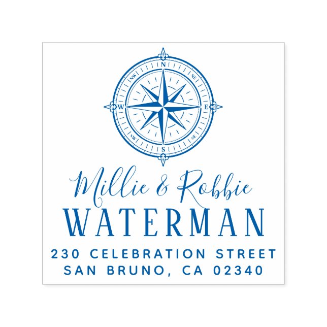 Nautic Compass Coastal Wedding Rücksendeadresse Permastempel (Design)