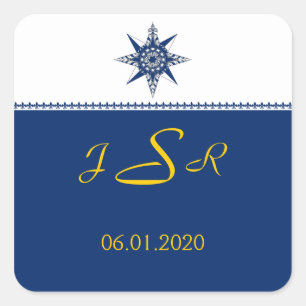 Nautic Compass Navy Yellow Monogram Sticker