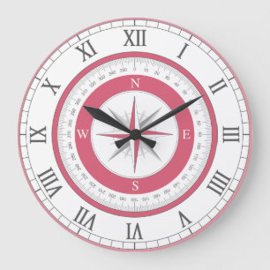 Nautic Compass Red & White Große Wanduhr