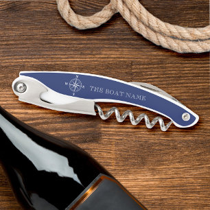Nautic Compass Rose Boat Name Navy Blue Kellnermesser