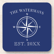 Nautic Compass Rose Family Name Navy Blue