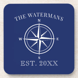 Nautic Compass Rose Family Name Navy Blue Getränkeuntersetzer