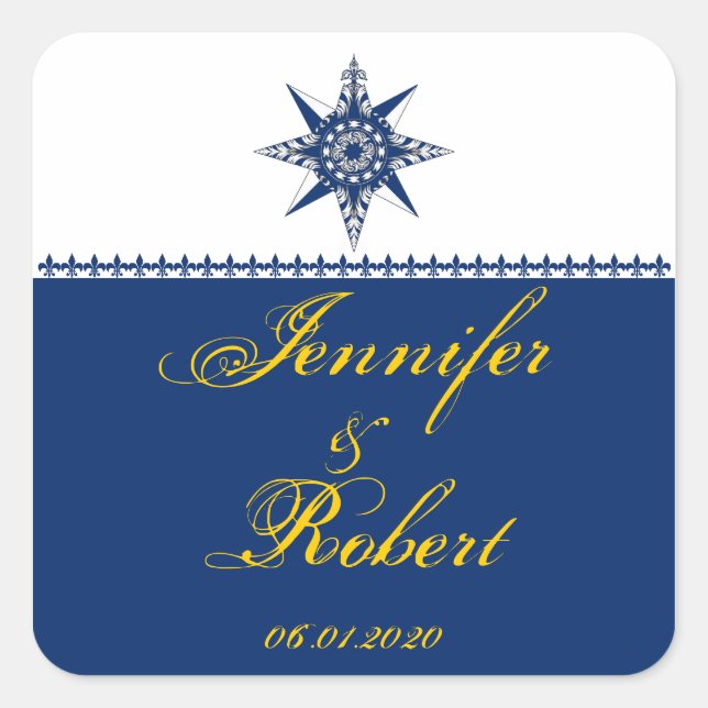 Nautic Compass Rose Navy Yellow Umschlag Aufkleber (Vorderseite)