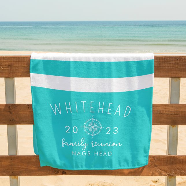 Nautic Compass Rose Stripe Aqua Blue Monogram Strandtuch (Von Creator hochgeladen)