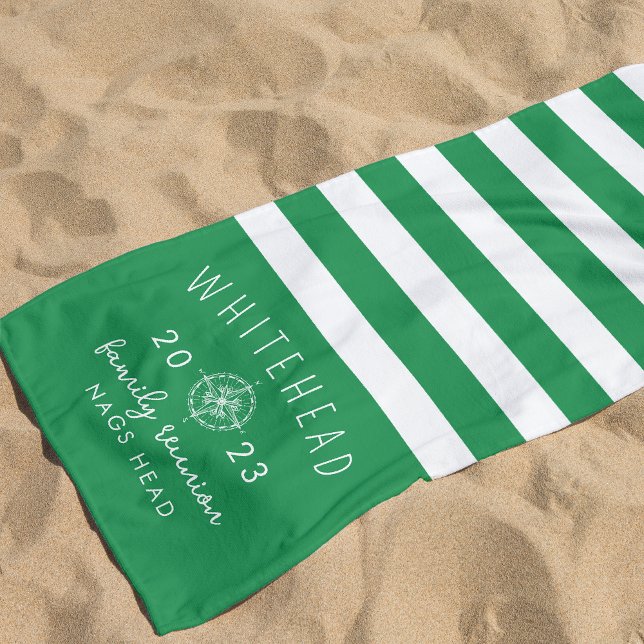 Nautic Compass Rose Stripe Kelly Green Monogram Strandtuch (Von Creator hochgeladen)