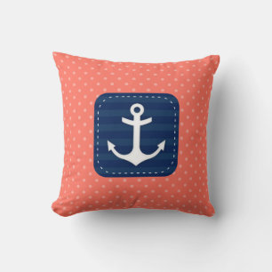Nautic Coral Polka Dot Pattern Navy Blue Anchor Kissen