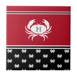 Nautic Crab Mit Monogramm Red Schwarz-weiß Fliese
