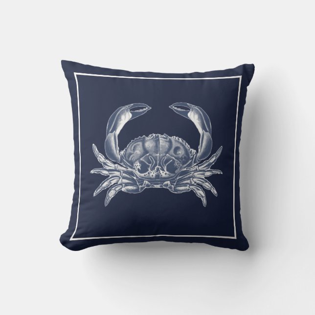 Nautic Crab Navy Blue White Kissen (Vorderseite)