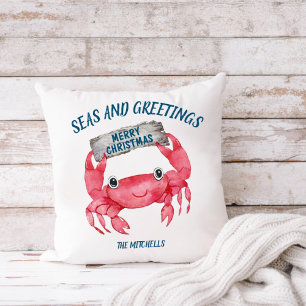 Nautic Crab Seas Greetings Tropical Holiday Kissen
