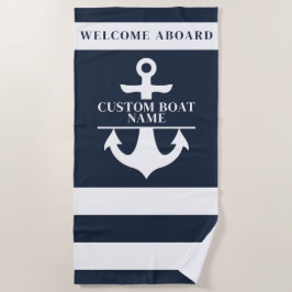 Nautic Custom Boat Name Anchor Navy Strichen Strandtuch
