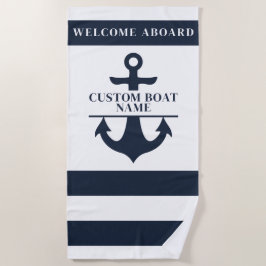 Nautic Custom Boat Name Anchor Navy Strichen Strandtuch