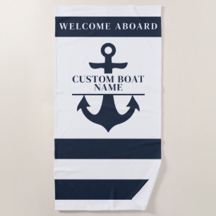 Nautic Custom Boat Name Anchor Navy Strichen Strandtuch