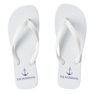 Nautic Custom Boat Name navvvy blauer Anker weiß Flip Flops