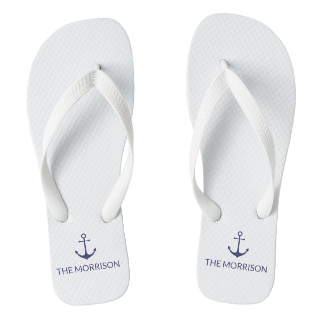 Nautic Custom Boat Name navvvy blauer Anker weiß Flip Flops (Fußbett)