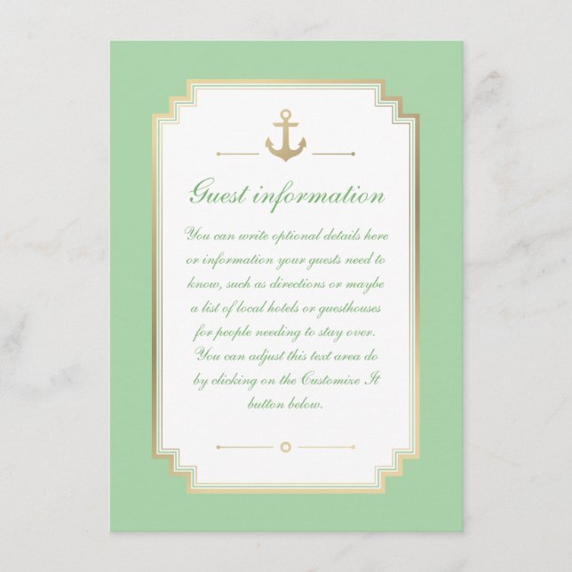 Nautic Custom Minze White Wedding Card Begleitkarte (Vorderseite)