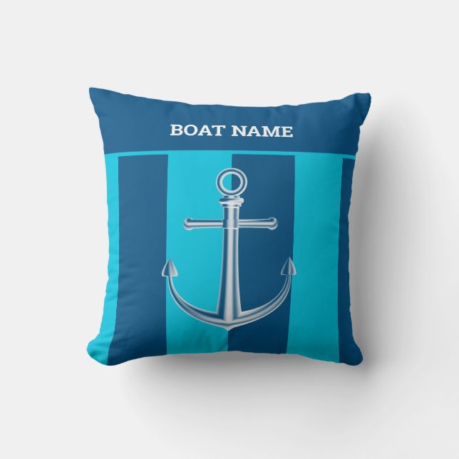 Nautic Customize Boat Name Anchor Navy Blue Kissen (Vorderseite)