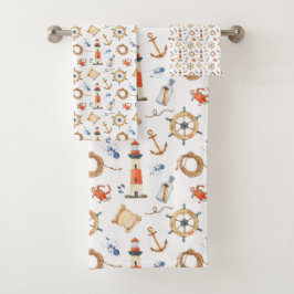 Nautic Customized Name Navy Blue Badhandtuch Set